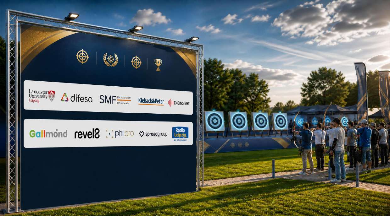 Cyber Archery Championship – Sponsorenwand am Bogenstand